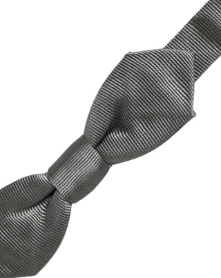 Men Gray 100% Silk Adjustable Neck Papillon Bow Tie