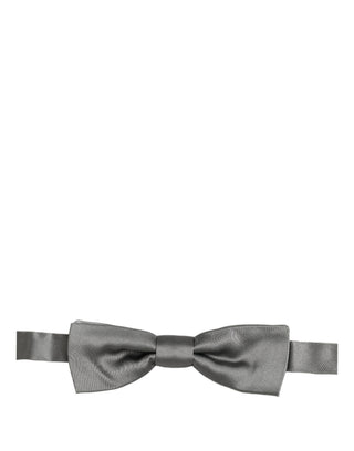 Men Gray 100% Silk Adjustable Neck Papillon Bow Tie