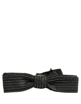 Men Dark Blue Silver Ribbed Adjustable Neck Papillon  Bow Tie