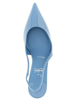 Blue Calfskin Mid Heel Pumps