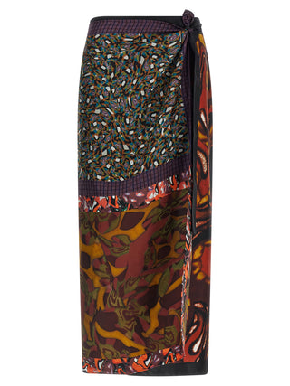 Multicolor Silk Midi Skirt