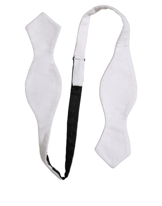 Men White 100% Silk Adjustable Neck Papillon Bow Tie