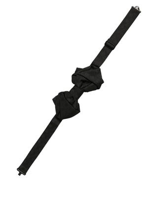 Men Black 100% Silk Adjustable Neck Papillon Bow Tie