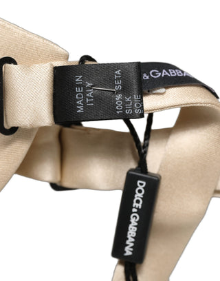 Men Beige 100% Silk Adjustable Neck Papillon Bow Tie