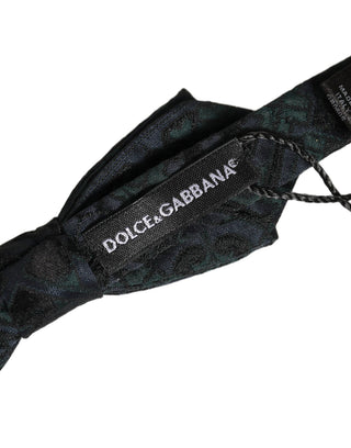 Men Black Green Paisley Adjustable Neck Papillon Bow Tie