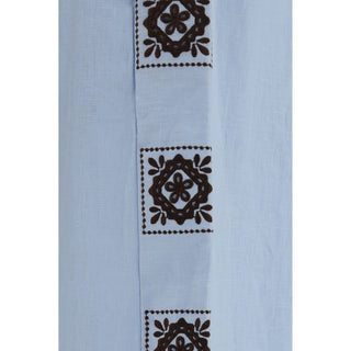 Blue Linen Casual Pants