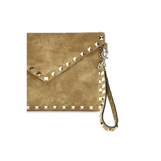 Beige Suede Leather Clutch Bag
