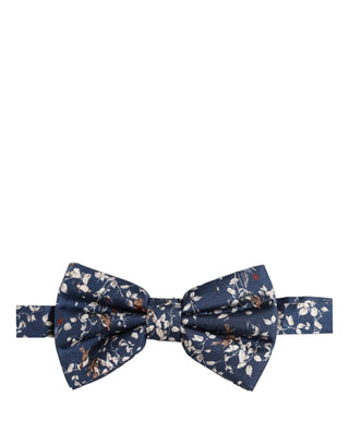 Men Navy Blue Floral Adjustable Neck Papillon Bow Tie