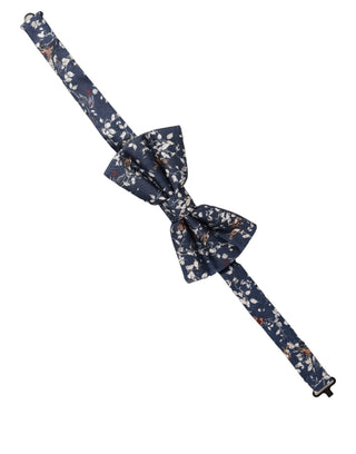 Men Navy Blue Floral Adjustable Neck Papillon Bow Tie