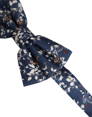 Men Navy Blue Floral Adjustable Neck Papillon Bow Tie