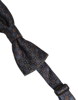 Men Dark Gray Geometric Adjustable Neck Bow Tie