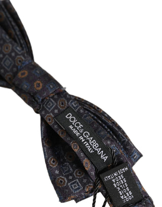 Men Dark Gray Geometric Adjustable Neck Bow Tie