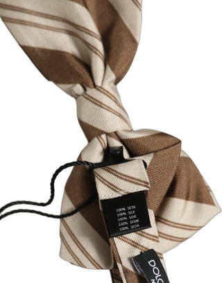 Men Brown Beige Stripes Adjustable Neck Papillon Bow Tie