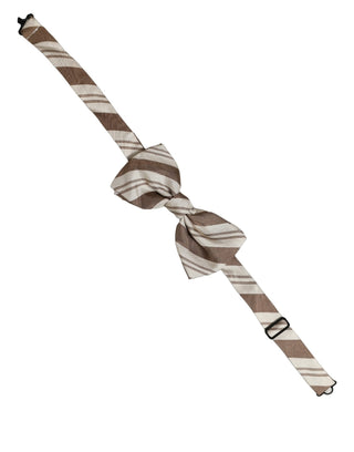 Men Brown Beige Stripes Adjustable Neck Papillon Bow Tie
