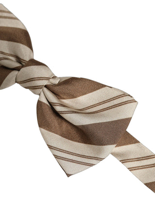 Men Brown Beige Stripes Adjustable Neck Papillon Bow Tie