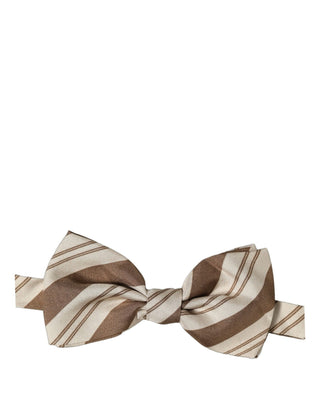 Men Brown Beige Stripes Adjustable Neck Papillon Bow Tie