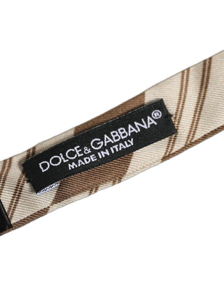 Men Brown Beige Stripes Adjustable Neck Papillon Bow Tie