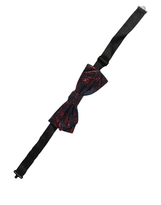 Men Blue Red Paisley Adjustable Neck Papillon Bow Tie