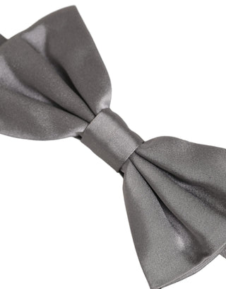Men Gray 100% Silk Adjustable Neck Papillon Bow Tie