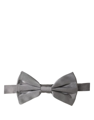 Men Gray 100% Silk Adjustable Neck Papillon Bow Tie