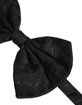 Men Black Patterned Adjustable Neck Papillon Bow Tie