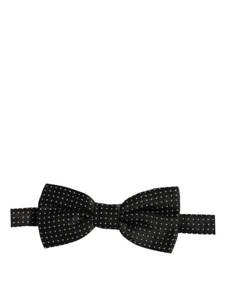 Men Dark Gray White PolkaDot Adjustable Bow Tie