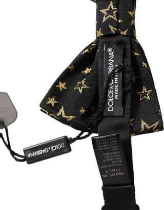 Men Black Star 100% Silk Adjustable Neck Papillon Bow Tie