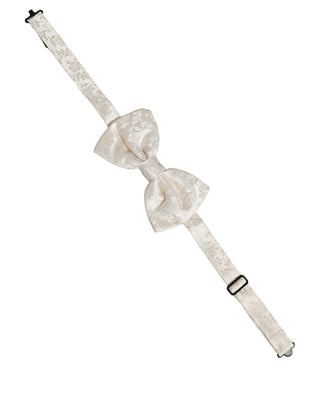 Men White Floral Silk Adjustable Neck Papillon Bow Tie