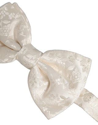 Men White Floral Silk Adjustable Neck Papillon Bow Tie