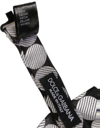 Men Black Silver Circles Adjustable Neck Papillon Bow Tie