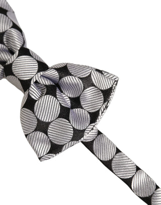 Men Black Silver Circles Adjustable Neck Papillon Bow Tie