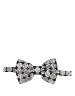 Men Black Silver Circles Adjustable Neck Papillon Bow Tie