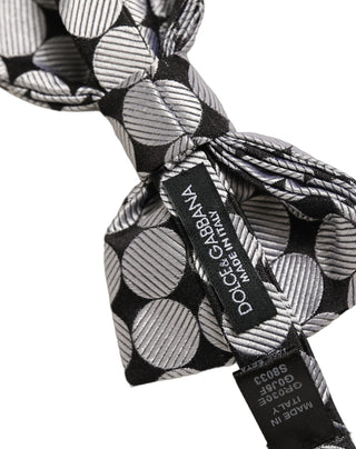 Men Black Silver Circles Adjustable Neck Papillon Bow Tie