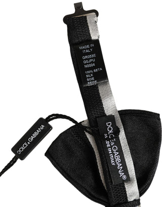 Black Silver 100% Silk Adjustable Neck Papillon Bow Tie