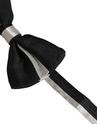 Black Silver 100% Silk Adjustable Neck Papillon Bow Tie