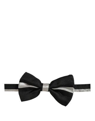 Black Silver 100% Silk Adjustable Neck Papillon Bow Tie