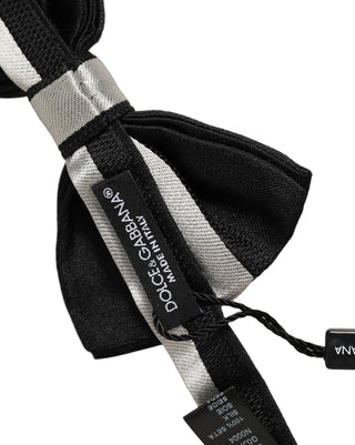 Black Silver 100% Silk Adjustable Neck Papillon Bow Tie