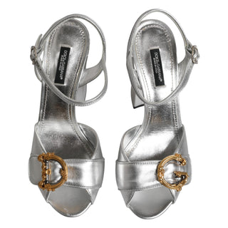 Silver Logo Ankle Strap Heels Sandals Shoes