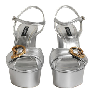 Silver Logo Ankle Strap Heels Sandals Shoes