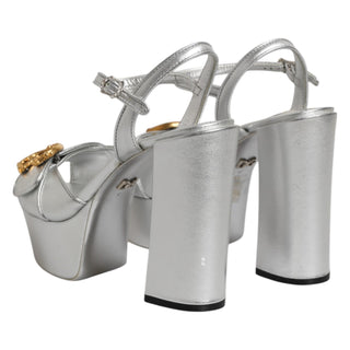 Silver Logo Ankle Strap Heels Sandals Shoes