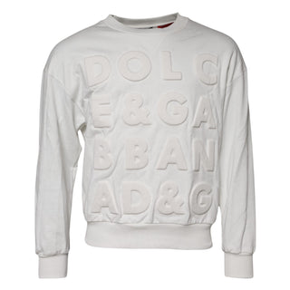White Embossed Logo Cotton Crew Neck Sweater