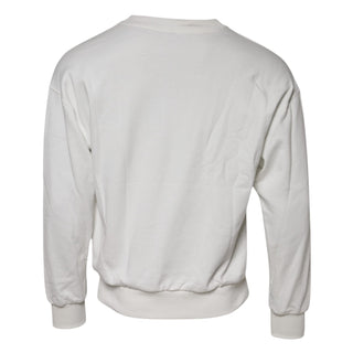 White Embossed Logo Cotton Crew Neck Sweater