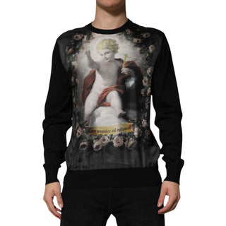 Black Cashmere Cherub Print Baroque Sweater