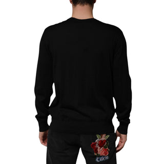 Black Cashmere Cherub Print Baroque Sweater