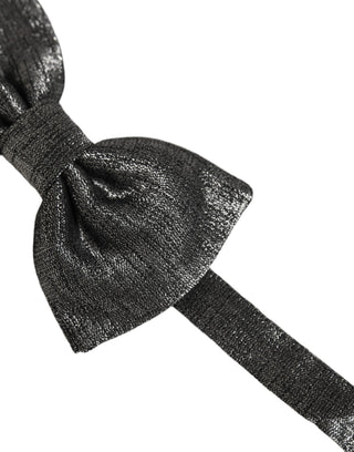 Men Metallic Dark Gray Silk Adjustable Neck Papillon Bow Tie