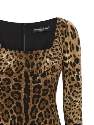 Brown Viscose Midi Dress