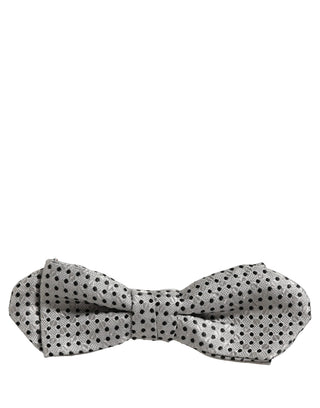 Men Silver Black Polka Dot Adjustable Neck Papillon Bow Tie