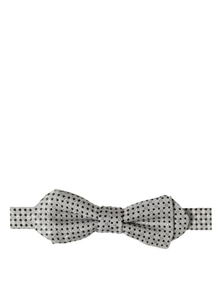 Men Silver Black Polka Dot Adjustable Neck Papillon Bow Tie
