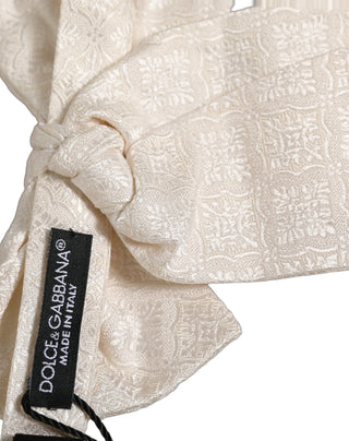 Men White Jacquard Silk Adjustable Neck Papillon Bow Tie