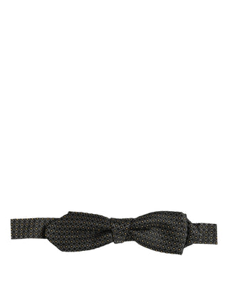 Men Black Dotted Silk Adjustable Neck Papillon Bow Tie